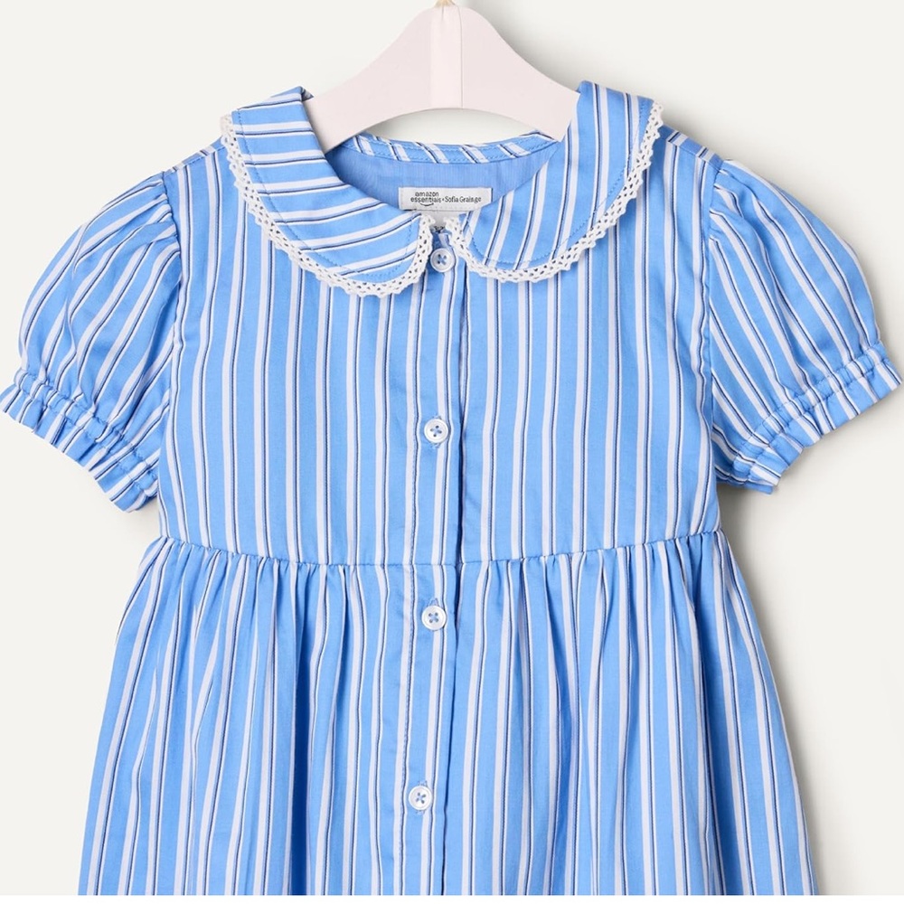 NWT Blue & white striped cotton dress with Peter Pan collar- preppy- old money - Picture 2 of 8